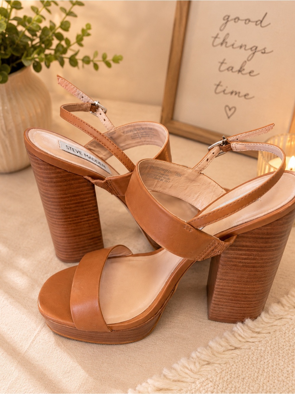 Steve Madden Chestnut Brown Platform Block Heel Sandals